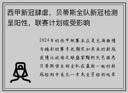 西甲新冠肆虐，贝蒂斯全队新冠检测呈阳性，联赛计划或受影响